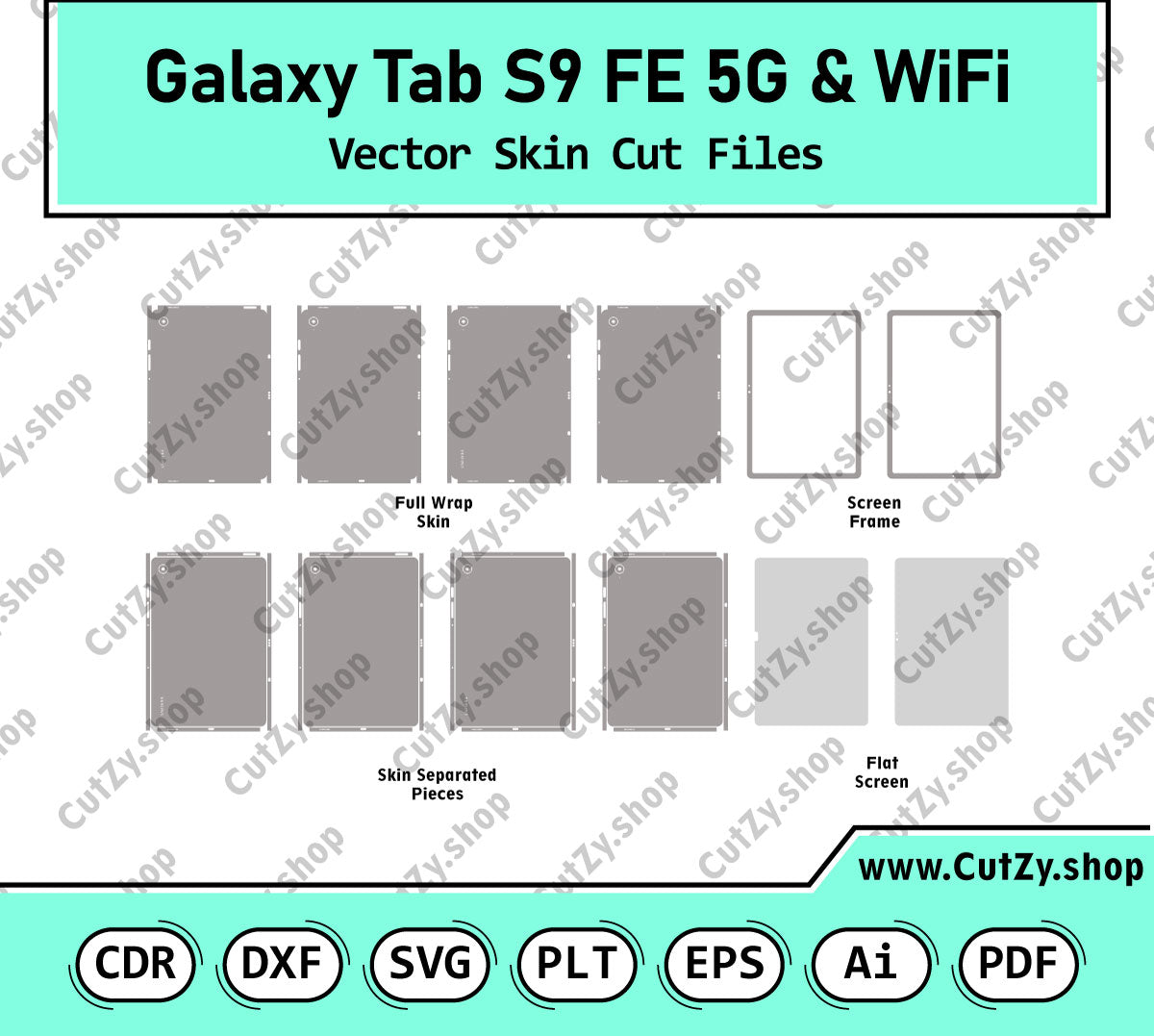 Samsung Galaxy Tab S9 FE 5G & WiFi Versions Vector Skin Cut Files