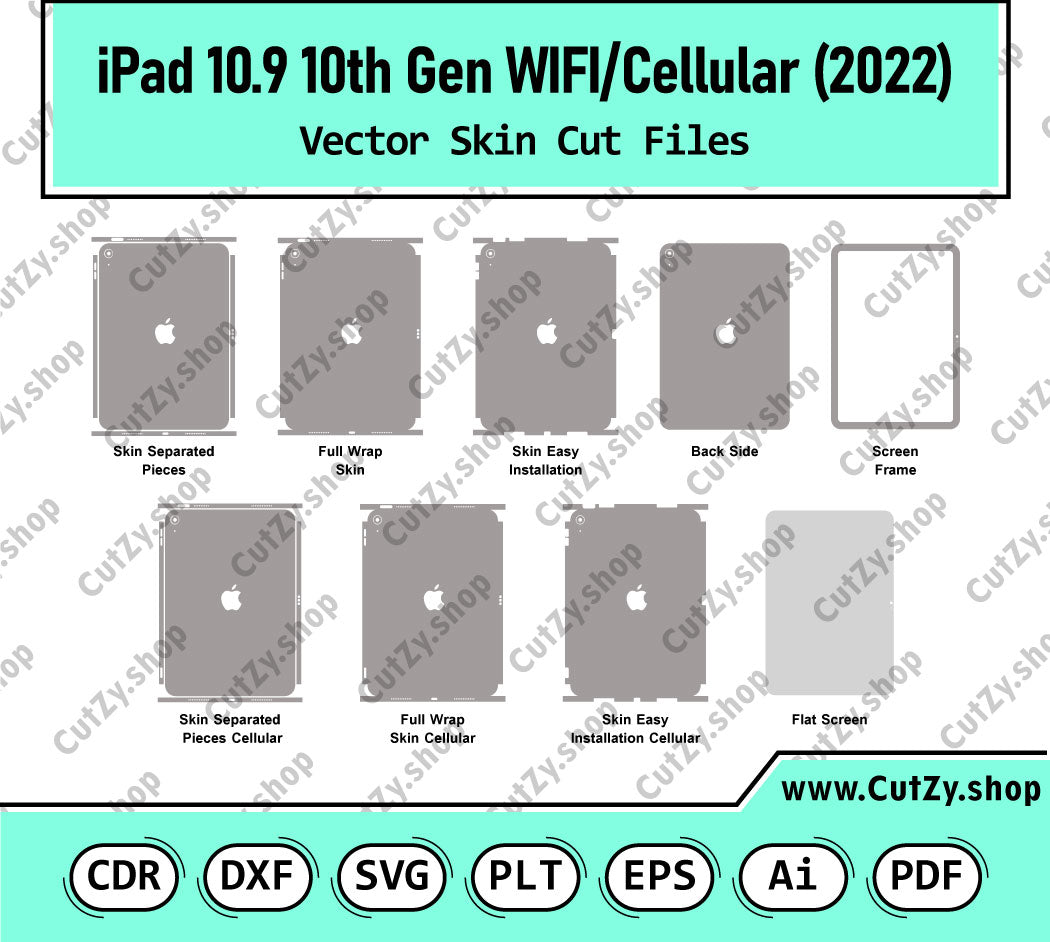 iPad 10.9 10th Gen (2022) Wi-Fi-Cellular Vector Skin Cut Files