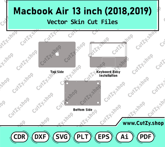 Macbook Air (13-inch, 2018, 2019) A1932 Vector Skin Cut FIles Template