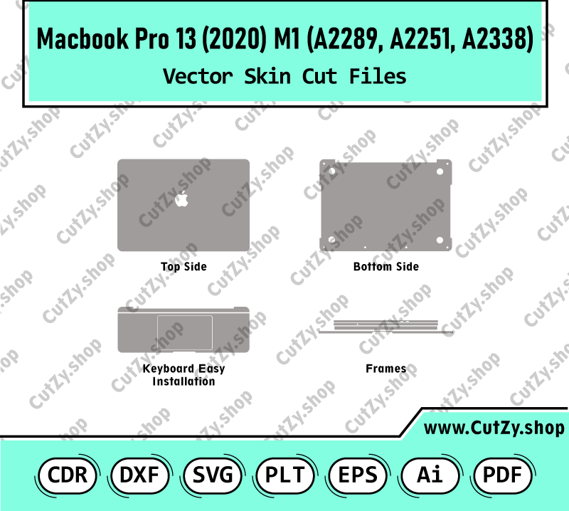 MacBook Pro 13 (2020) M1 (A2289, A2251, A2338)Vector Skin Cut Files Template