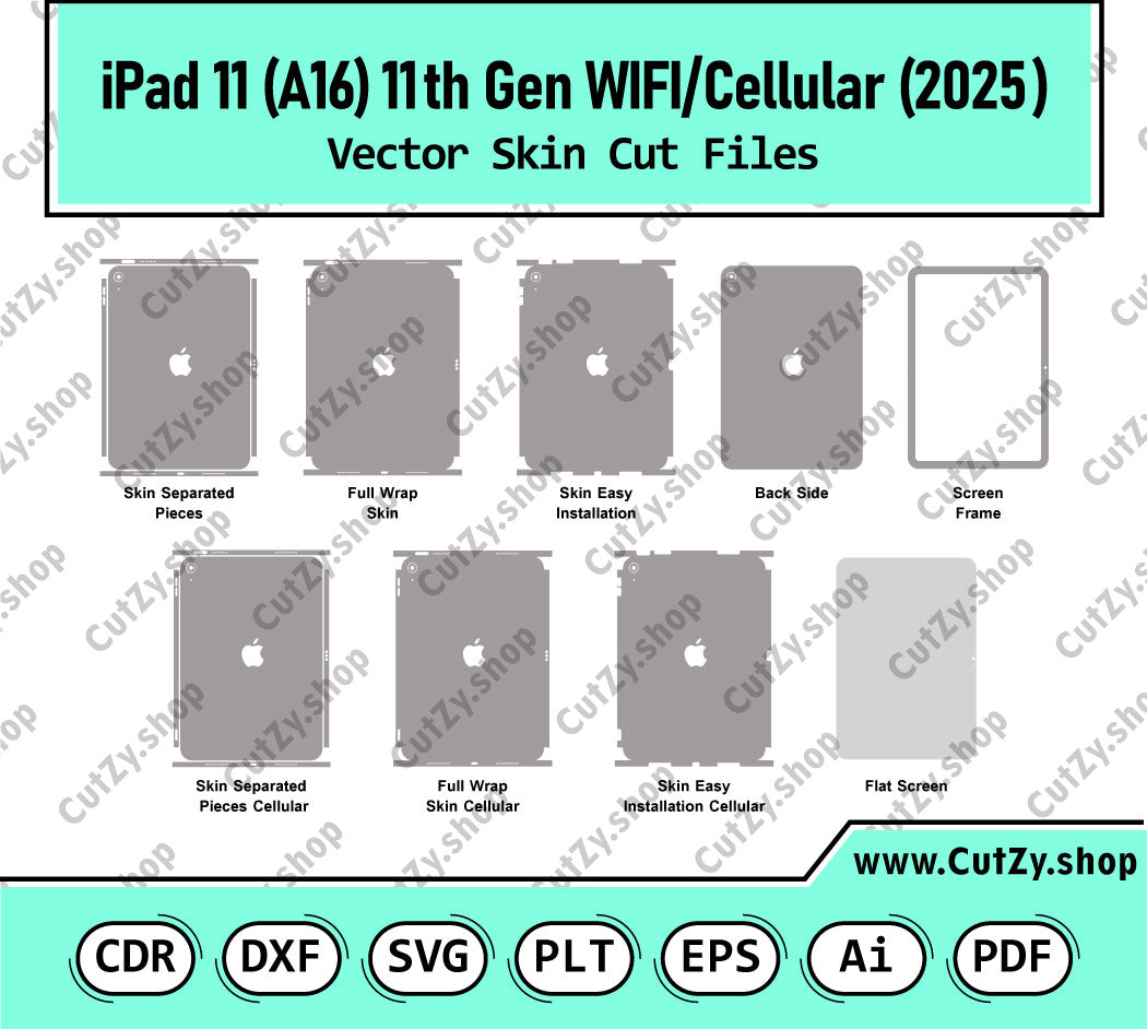 iPad 11th Gen (2025) (A16) Wi-Fi + Cellular Vector Skin Cut Files
