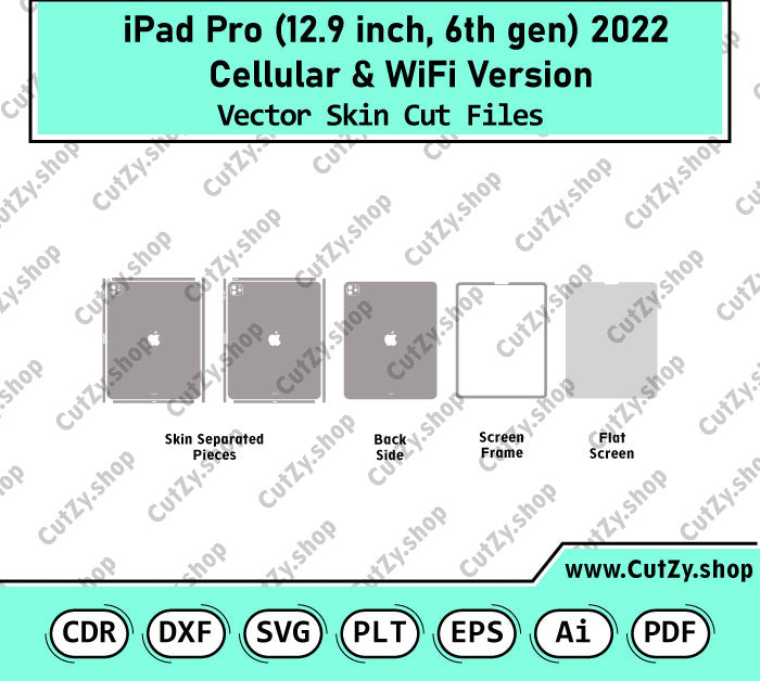 iPad Pro (12.9-inch, 6th gen) 2022 Cellular & WiFi Vector Skin Cut Files