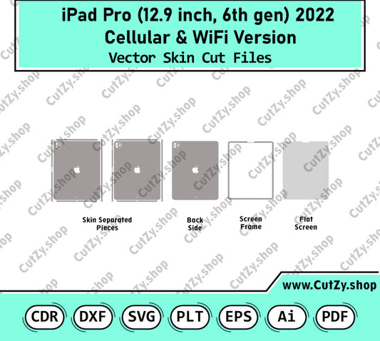 iPad Pro (12.9-inch, 6th gen) 2022 Cellular & WiFi Vector Skin Cut Files