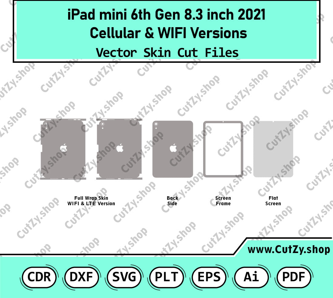 iPad mini (2021) 8.3-inch 6th Gen Cellular & WIFI Versions Vector Skin Cut Files