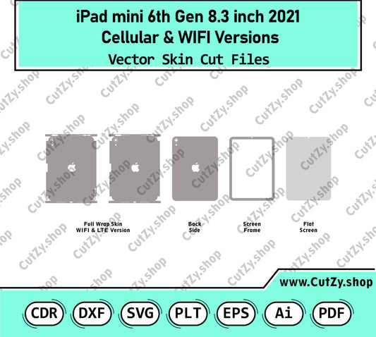 iPad mini (2021) 8.3-inch 6th Gen Cellular & WIFI Versions Vector Skin Cut Files